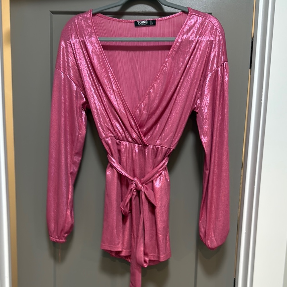 Pink Shimmer Wrap Top